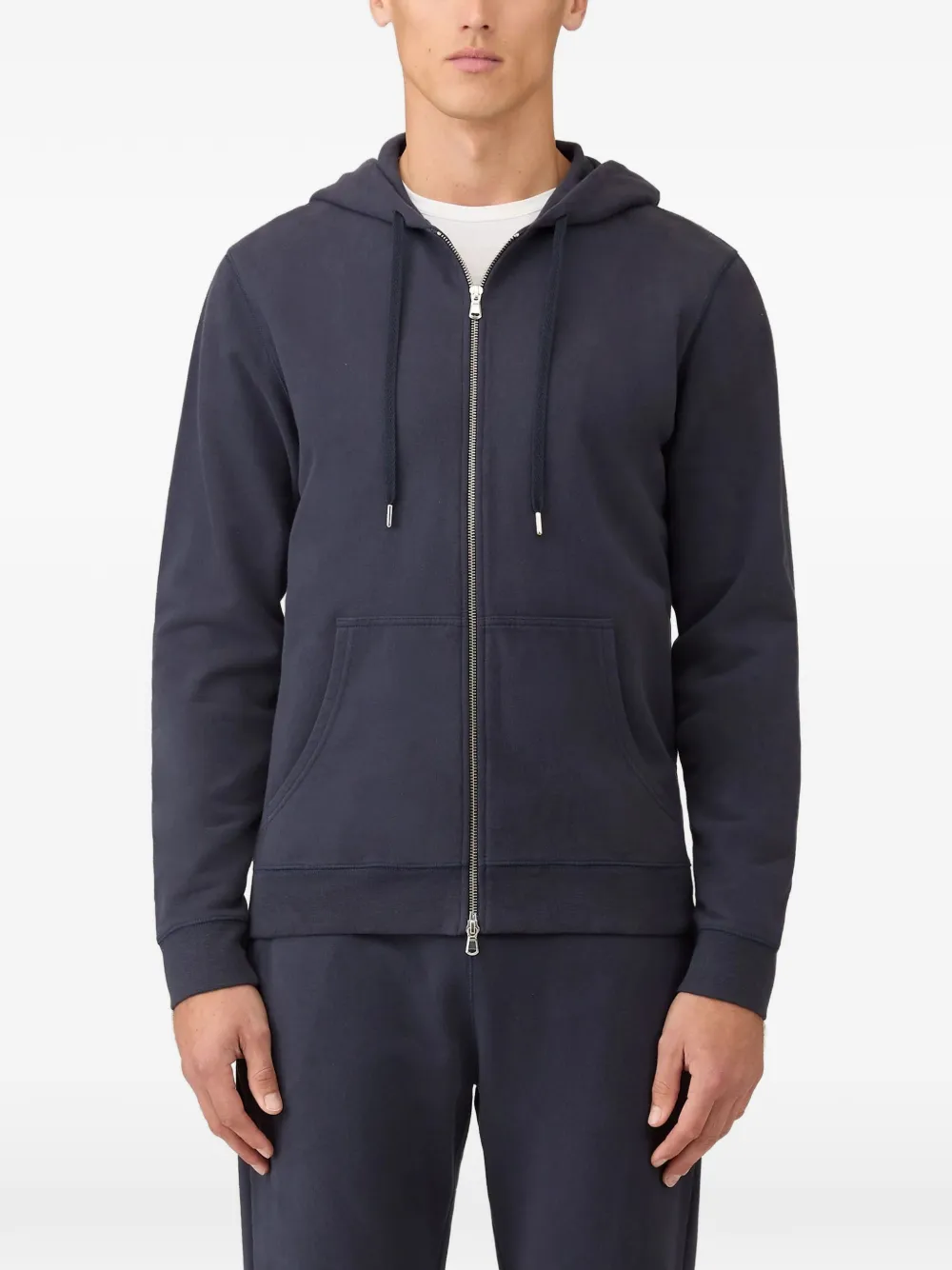 Sunspel Loopback hoodie met trekkoord en rits Blauw