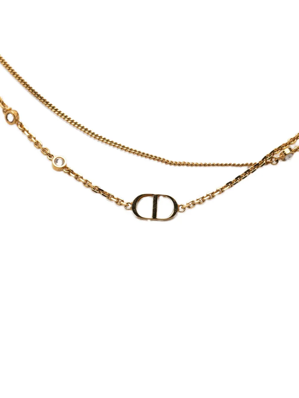Christian Dior Pre-Owned 20th Century Gold Plated CD Logo and Strass Double Chain Pendant Necklace costume necklace - Oro