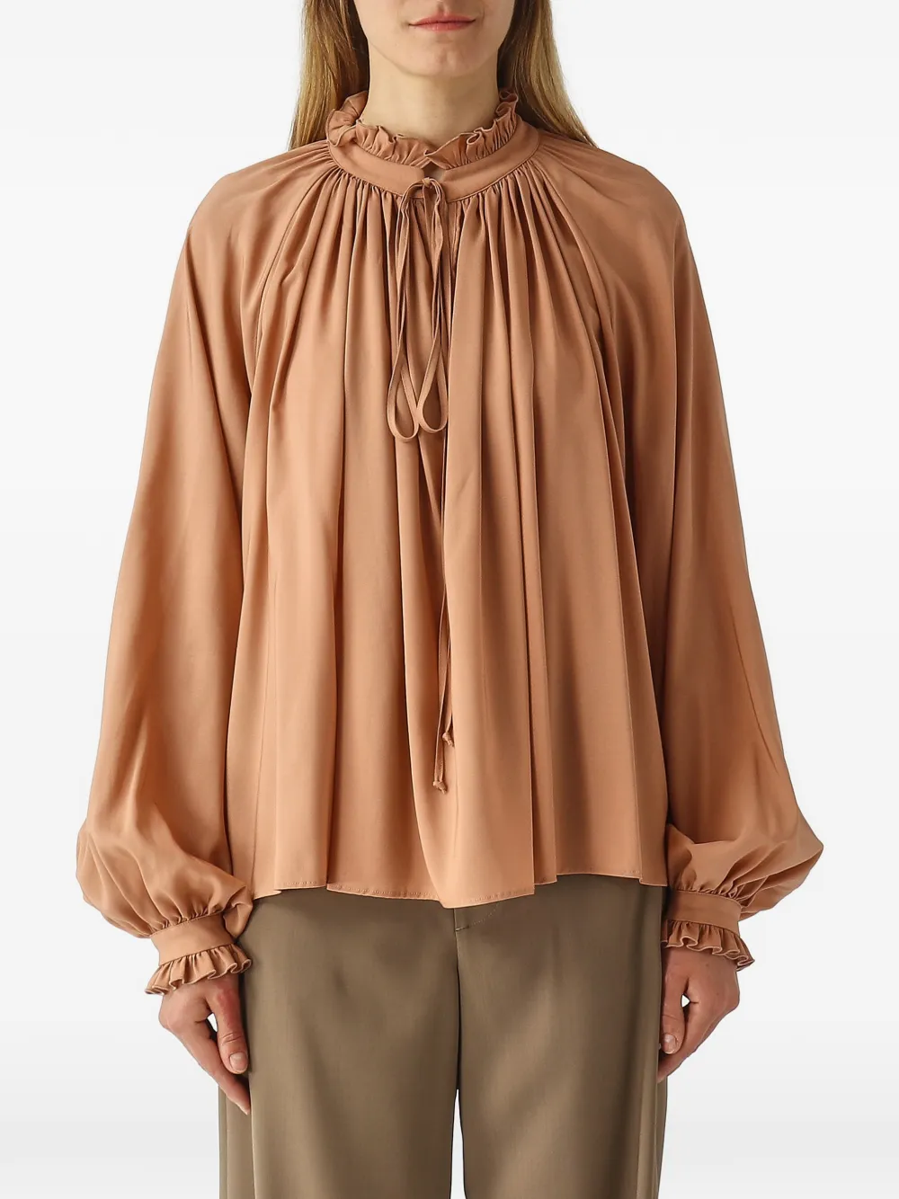 PT Torino ruffled-trim pleated blouse - Toni neutri