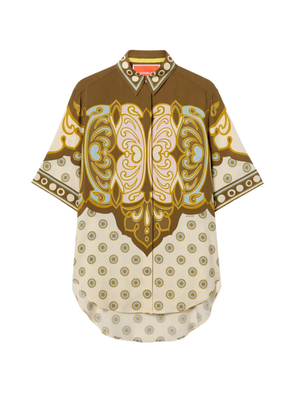 La DoubleJ Cocoon placée brown in viscose voile Club shirt - Green