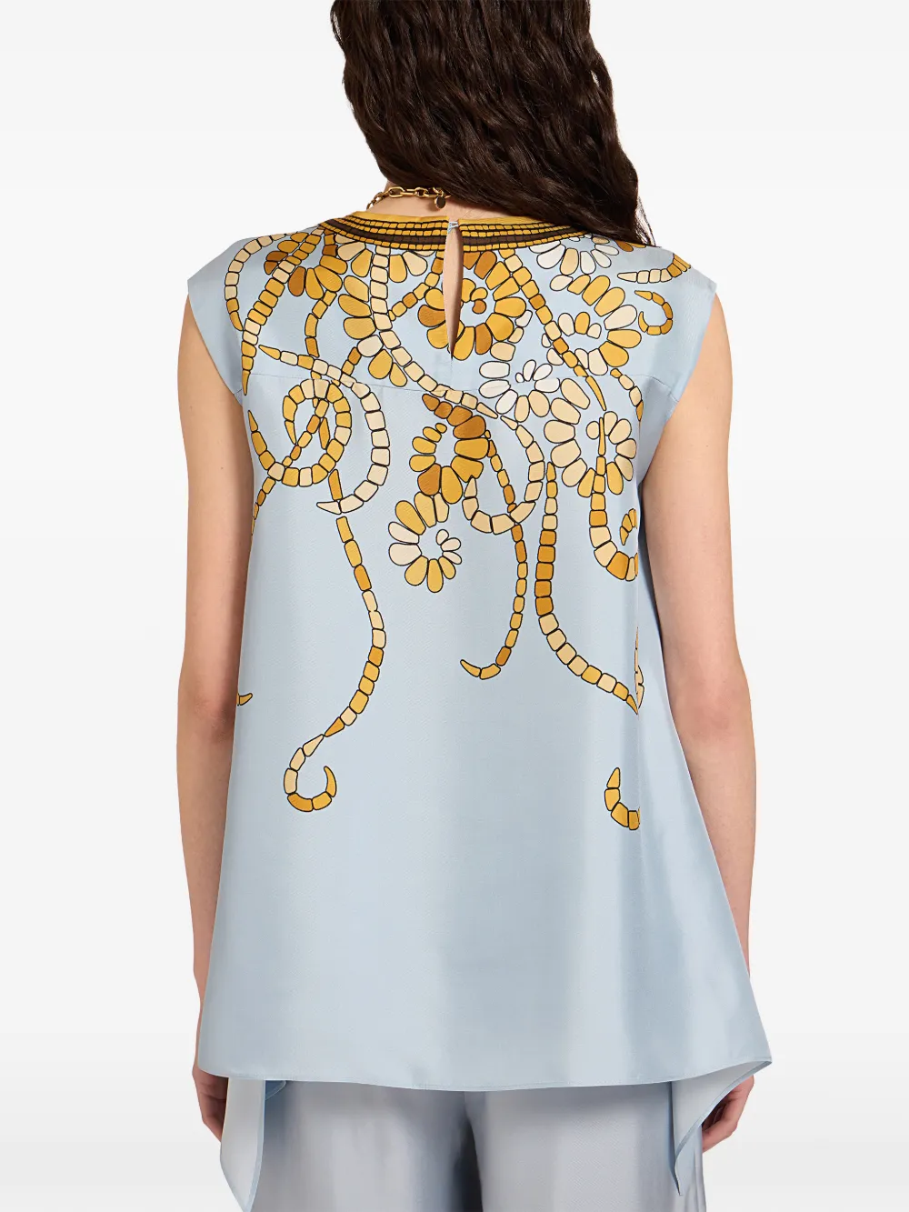 La DoubleJ San Carlo zijden top met bloemenprint Blauw