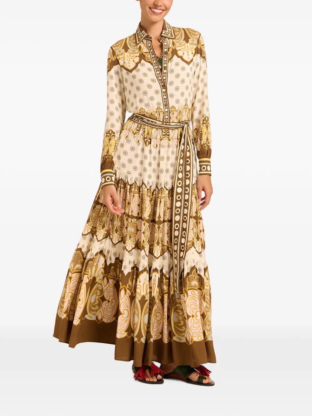 La DoubleJ Cocoon placée brown in viscose voile Bellini dress - Toni neutri