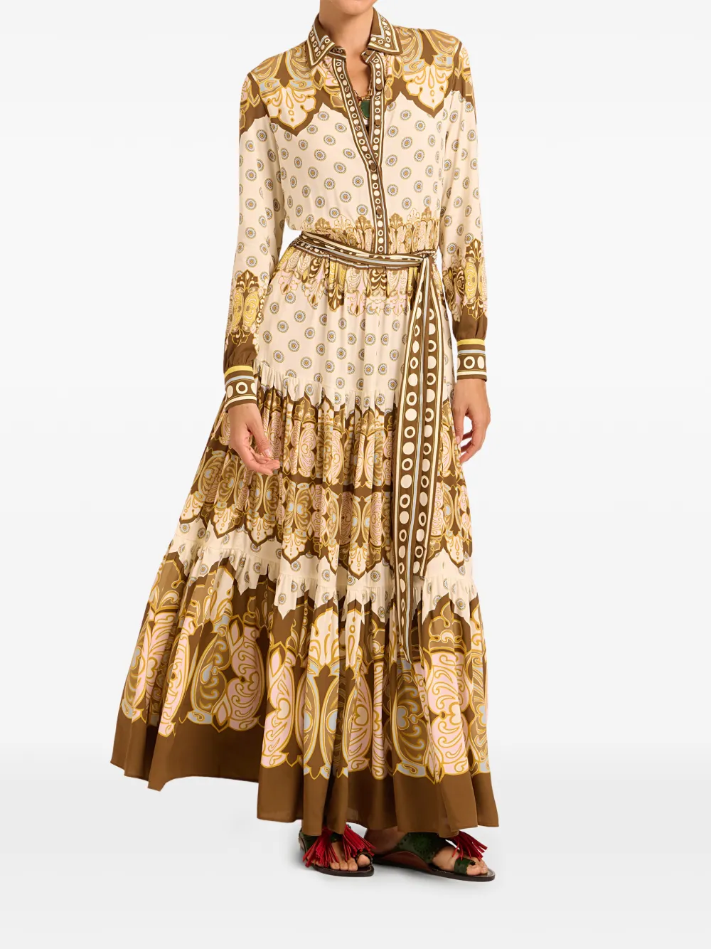 La DoubleJ Cocoon placée brown in viscose voile Bellini dress - Neutrals
