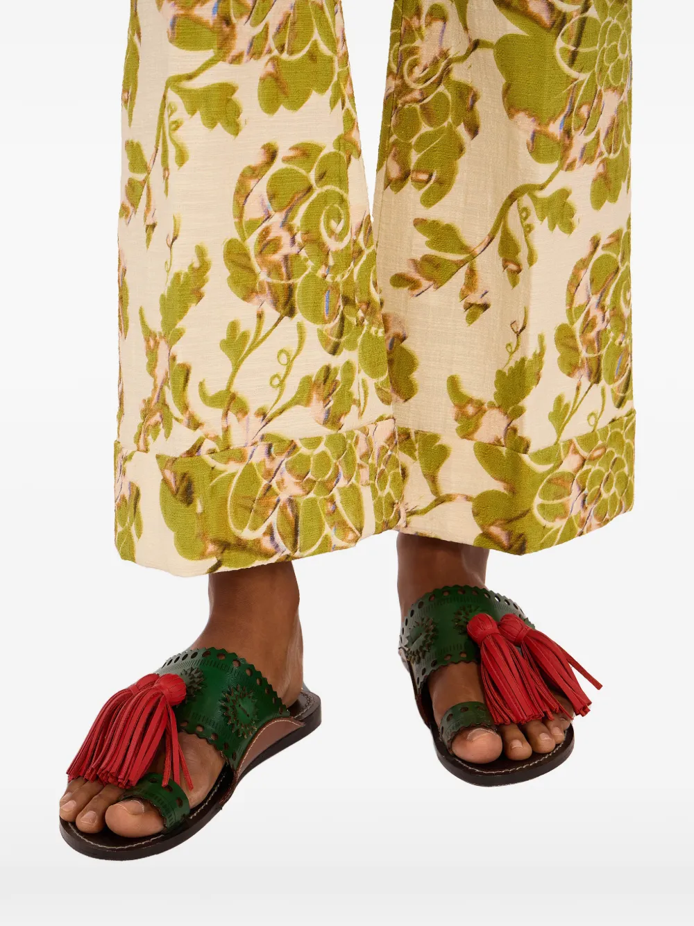 La DoubleJ Sandy leren slippers met kwastjes Groen