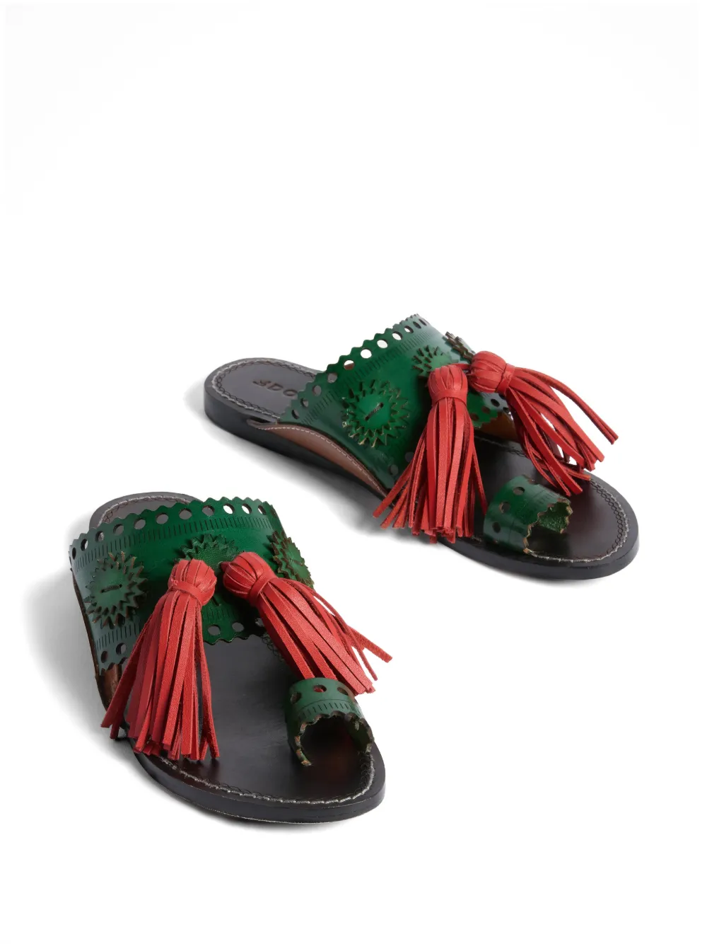 La DoubleJ Sandy leren slippers met kwastjes Groen