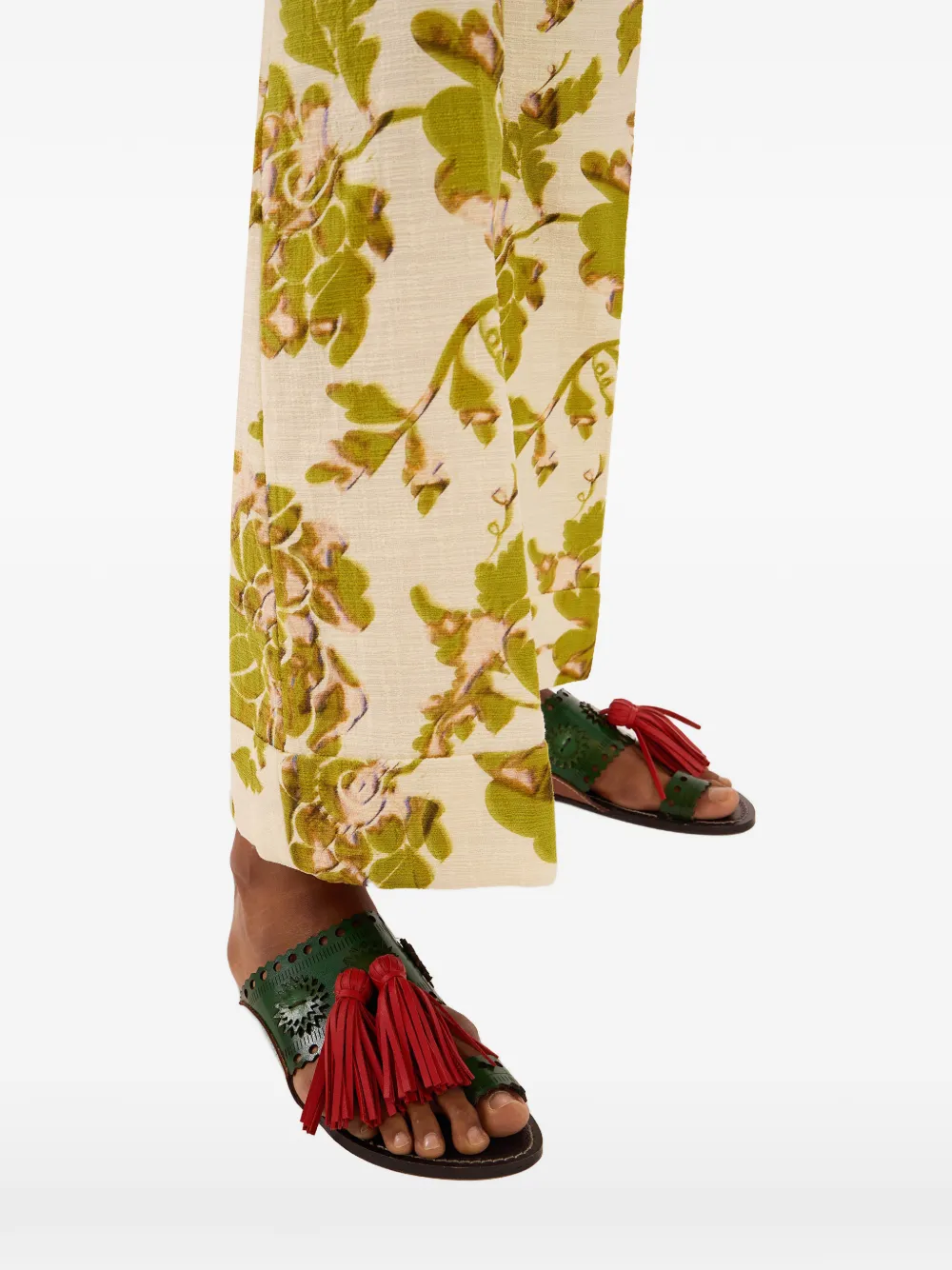 La DoubleJ Sandy leren slippers met kwastjes Groen