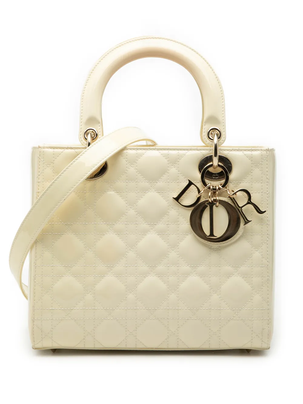 Christian Dior Pre-Owned 2020 Medium Patent Cannage Lady Dior satchel - White