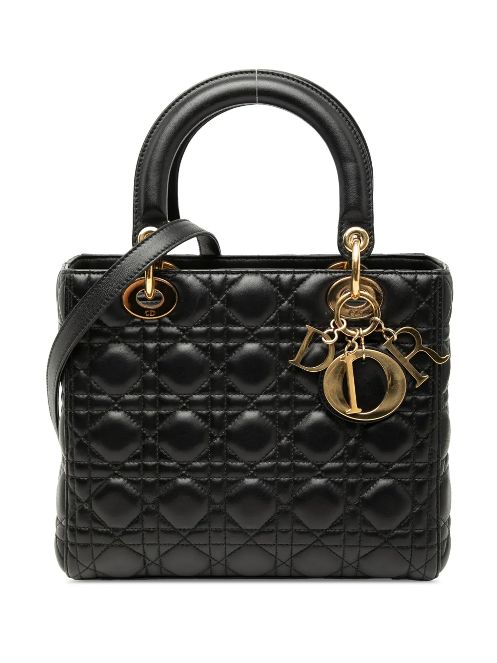 Christian Dior Pre-Owned 2014 Medium Lambskin Cannage Lady Dior satchel - Black