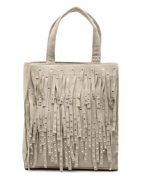 Chanel Pre-owned 2000-2002 Mini Suede Studded Fringe Tote Bag in Brown