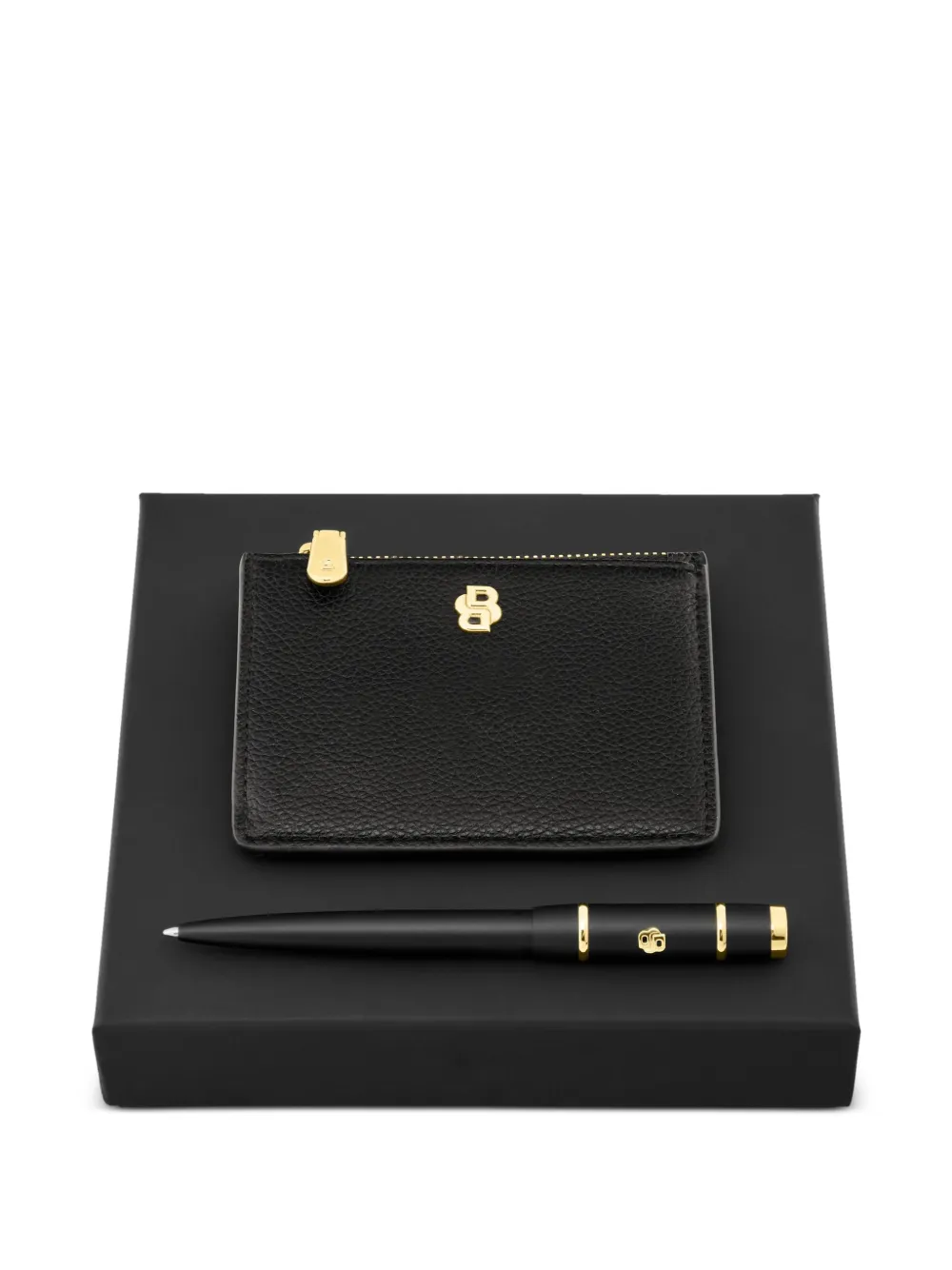  Boss Set Penna E Portacarte Con Placca Logo - Nero 