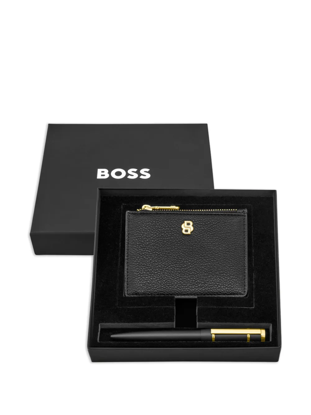  Boss Set Penna E Portacarte Con Placca Logo - Nero 