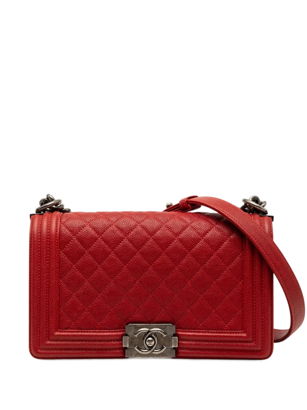 CHANEL Pre-Owned 2016-2017 Old Medium Quilted Caviar Boy Flap crossbody bag - Rosso