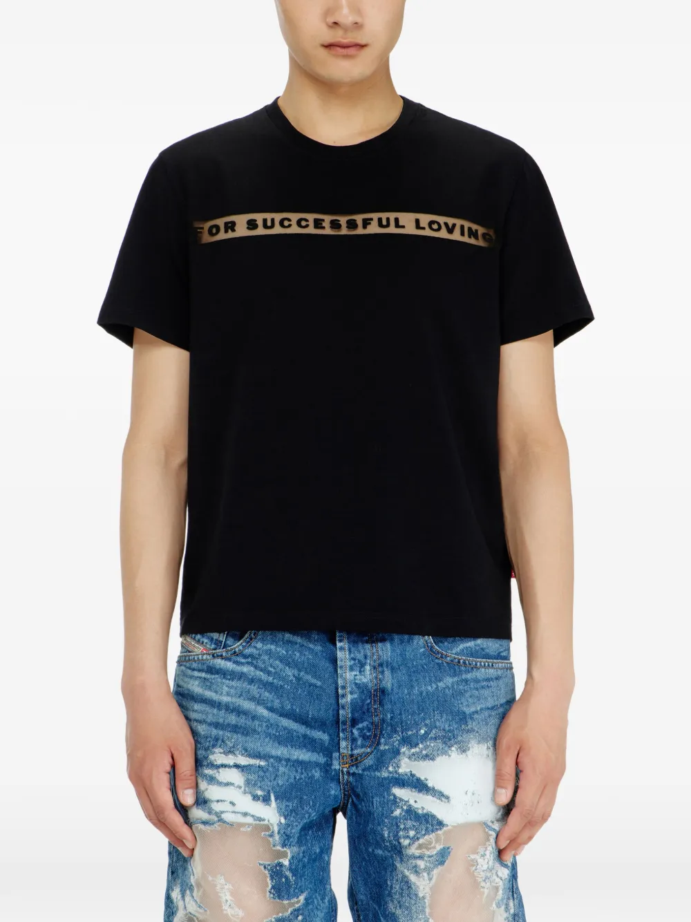 Diesel T-shirt met doorzichtig vlak en logo-print Zwart