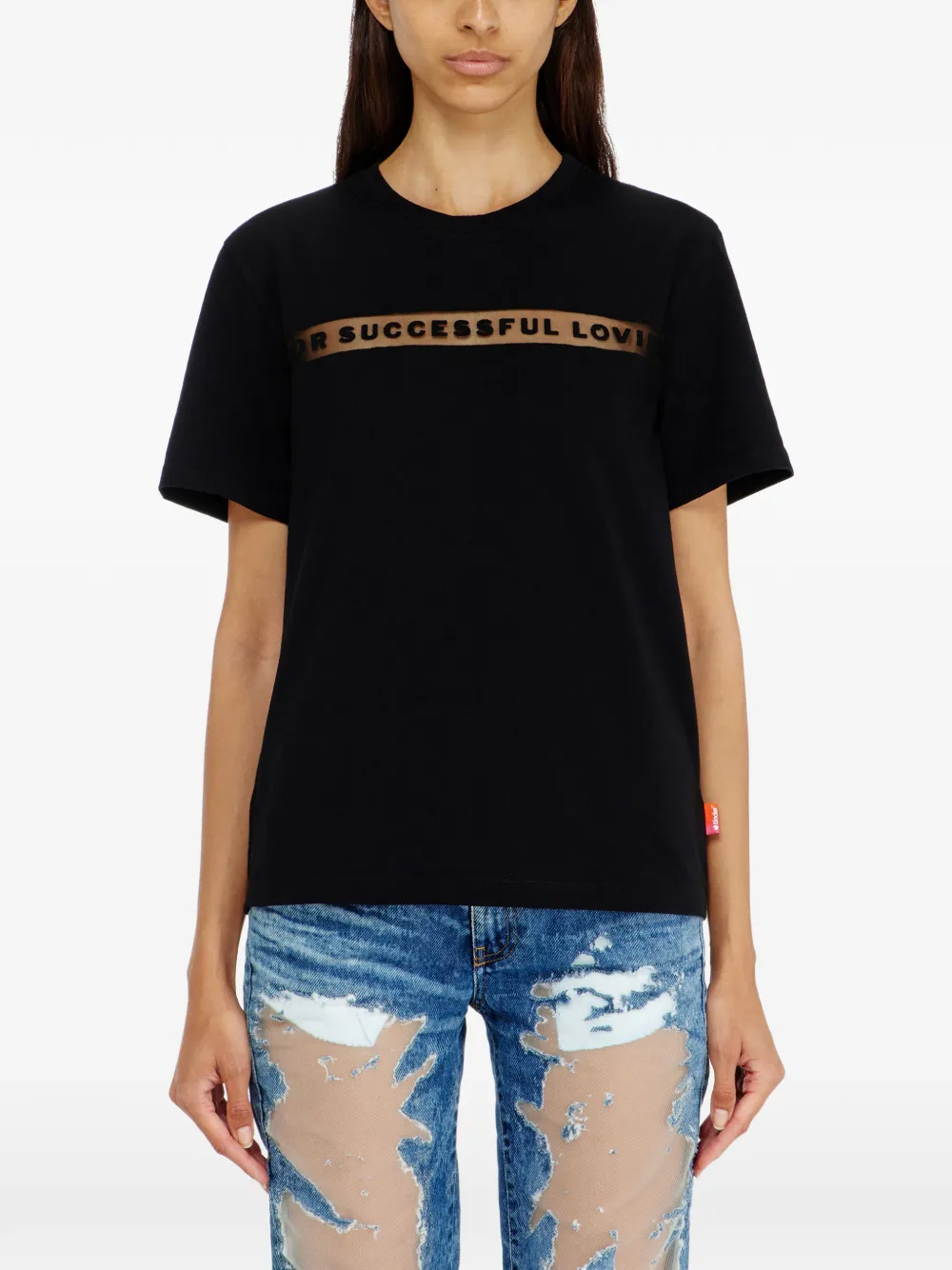 Diesel T-shirt met doorzichtig vlak en logo-print Zwart
