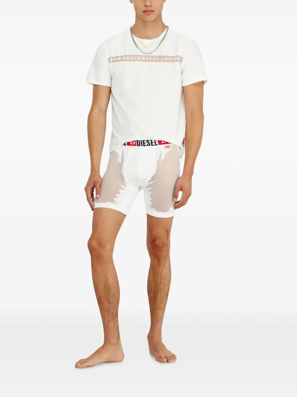 Diesel Boxershorts met logoband en doorzichtig vlak Wit