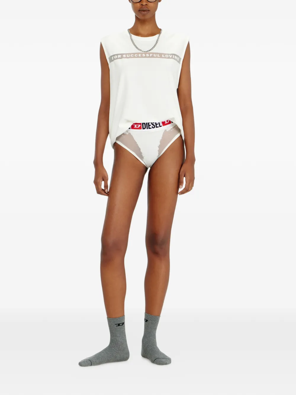 Diesel x Tinder slip met doorzichtig vlak en logoband Wit
