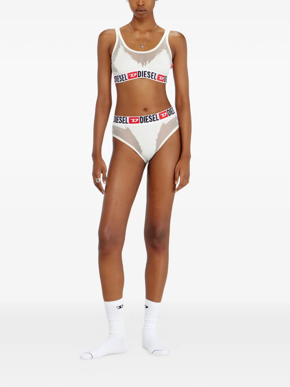 Diesel Bralette met doorzichtig devoré-effect Wit