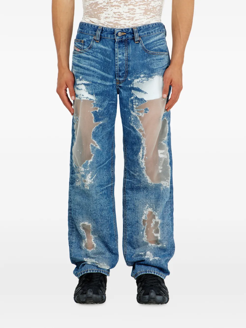 Diesel D-Macs gerafelde jeans met mesh vlak Blauw
