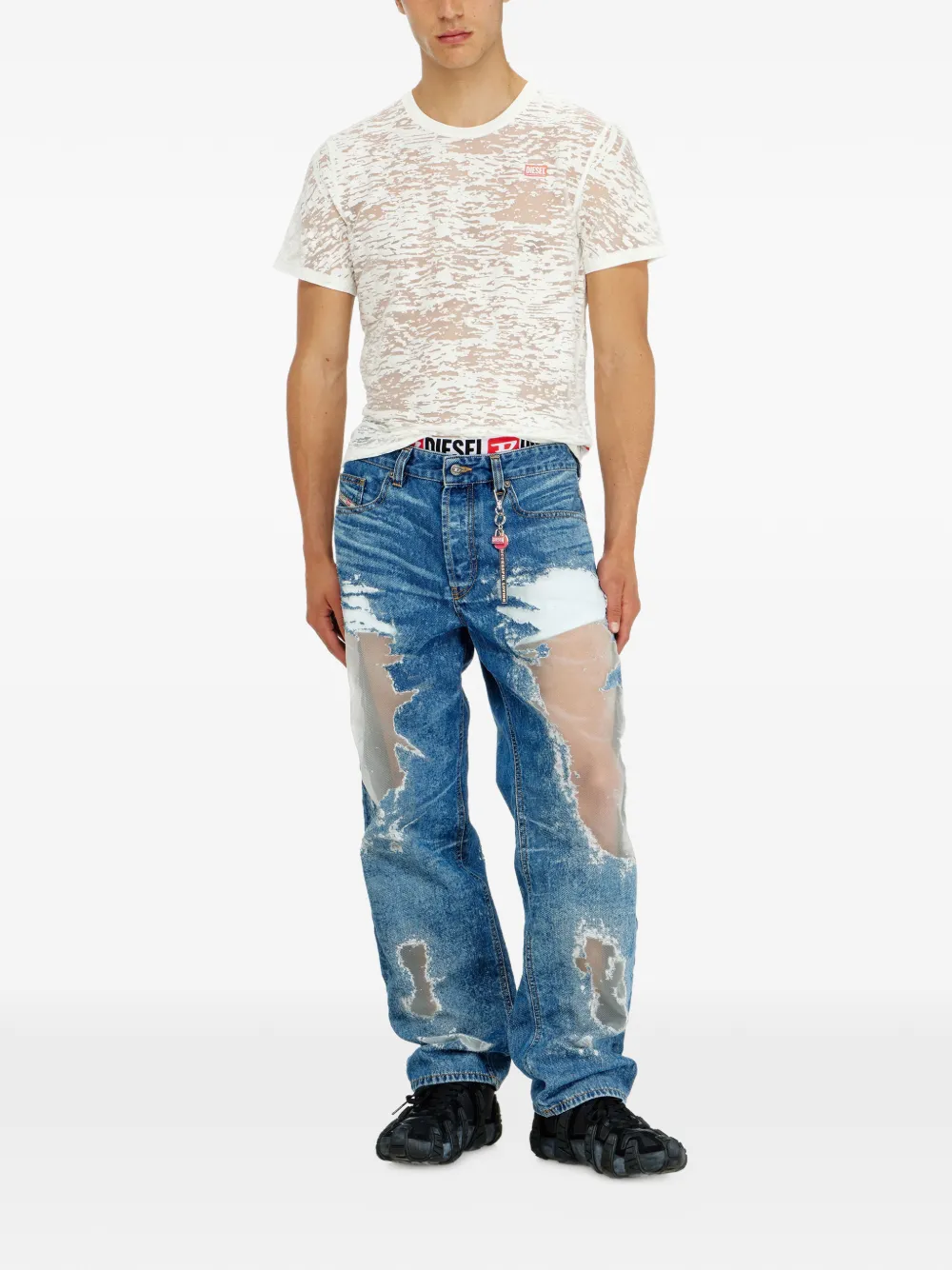 Diesel D-Macs gerafelde jeans met mesh vlak Blauw