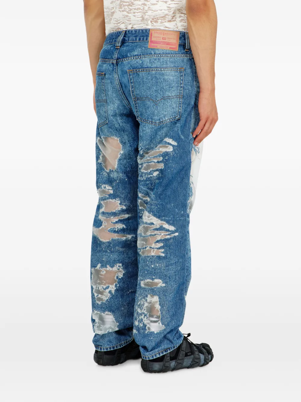 Diesel D-Macs gerafelde jeans met mesh vlak Blauw