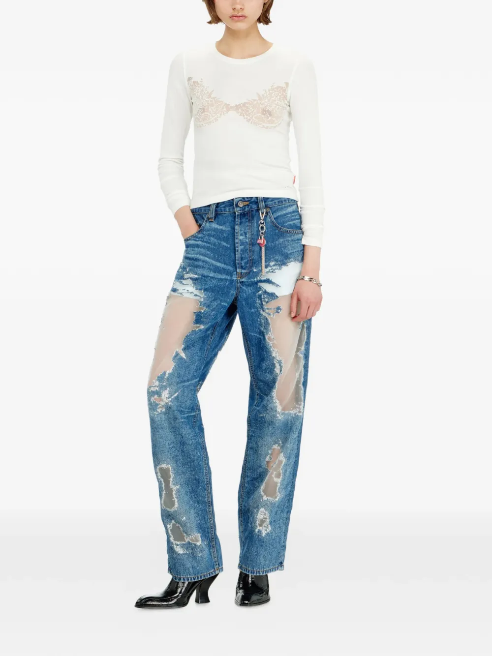 Diesel Geribbeld T-shirt met print Wit