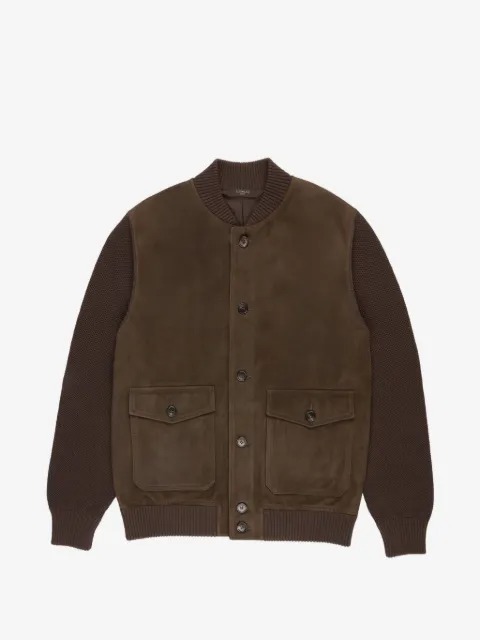 slowear suede-panelled bomber jacket