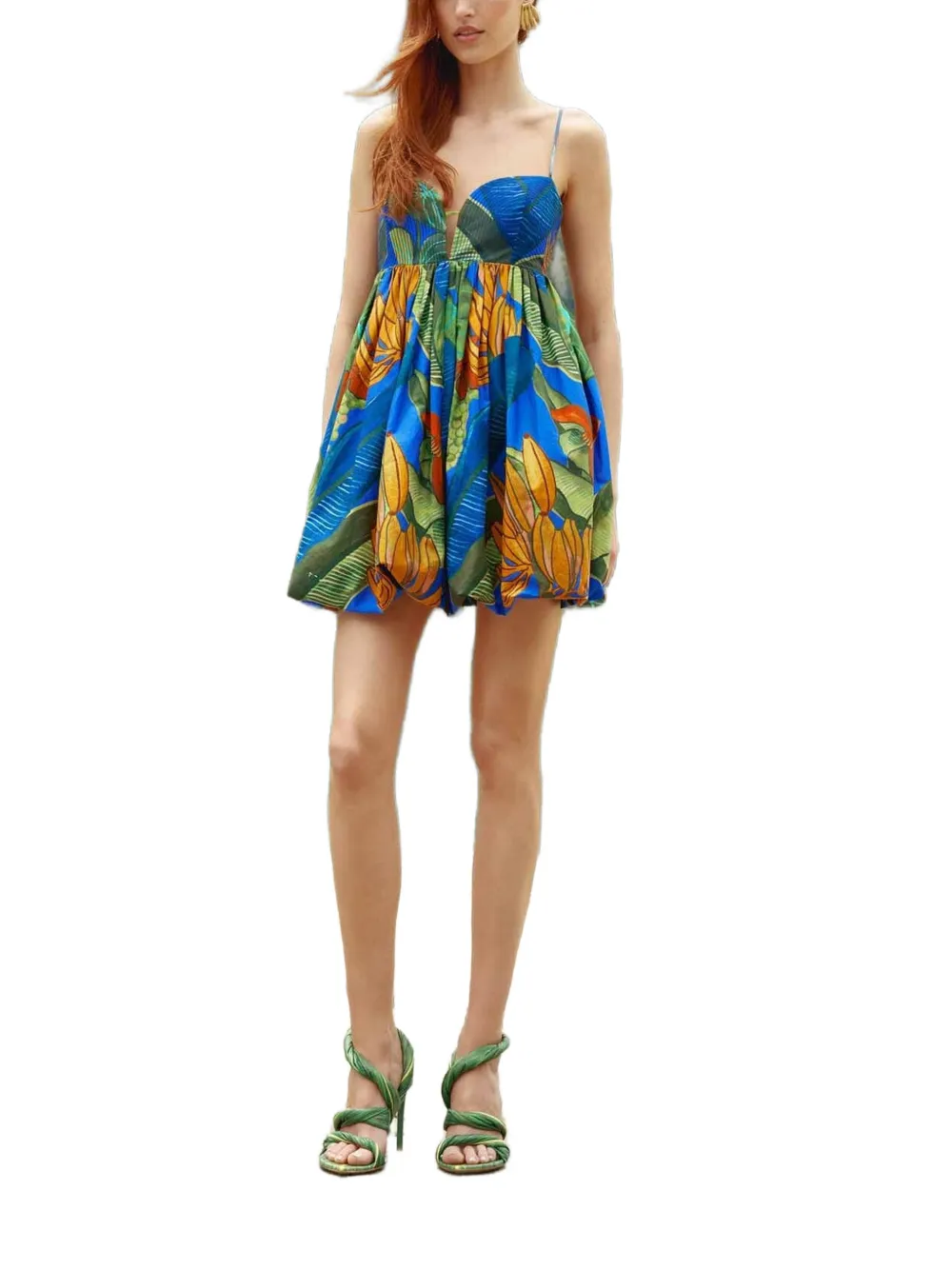 FARM Rio Blue Banana Grapes mouwloze katoenen mini-jurk Blauw