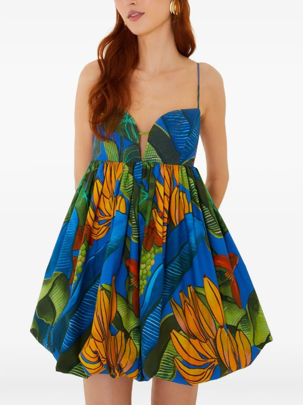 FARM Rio Blue Banana Grapes mouwloze katoenen mini-jurk Blauw