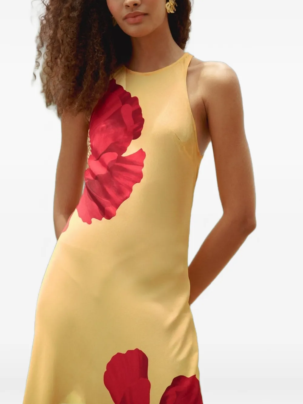 FARM Rio Mouwloze maxi-jurk met bloemen-print Geel
