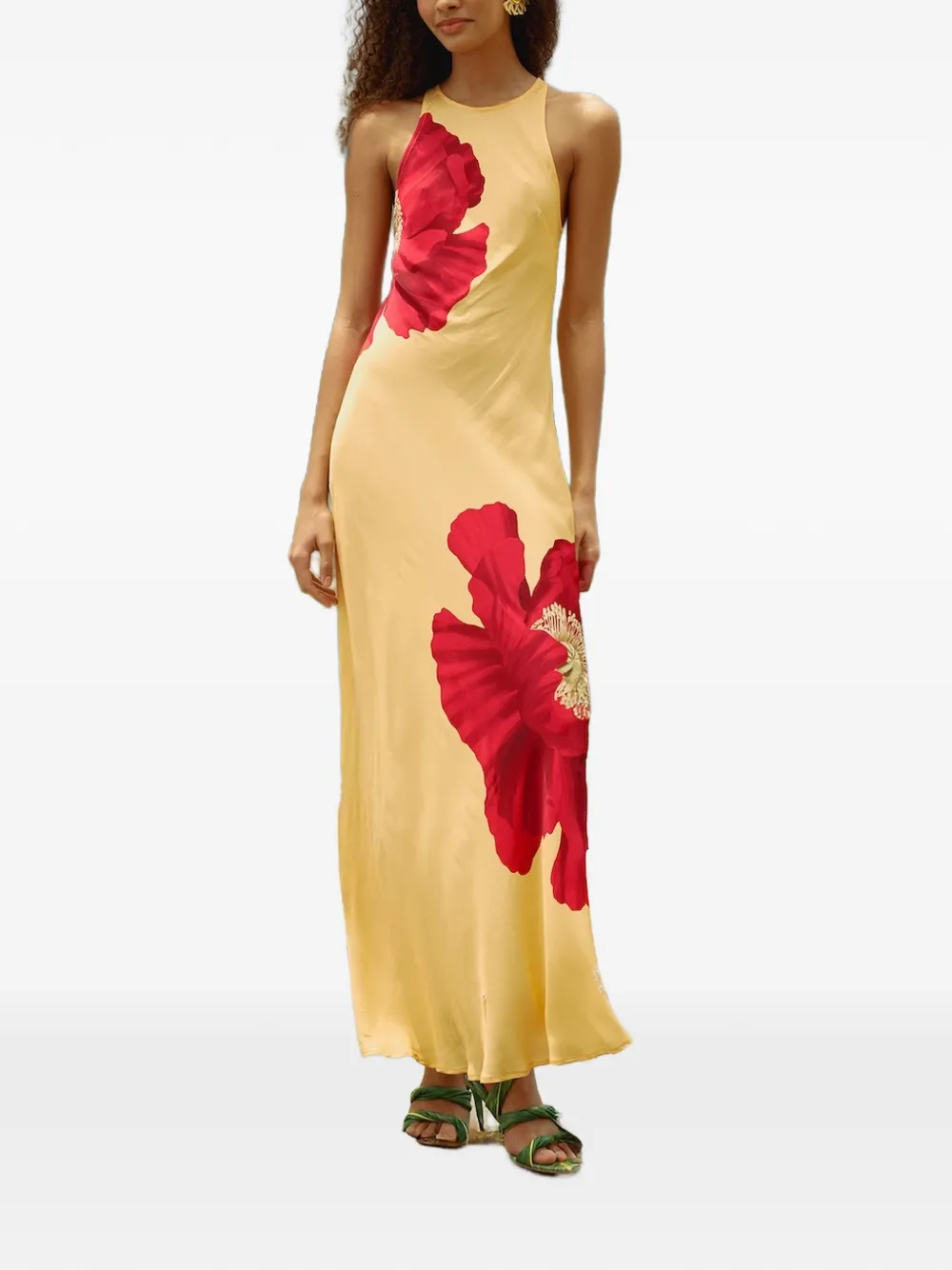 FARM Rio Mouwloze maxi-jurk met bloemen-print Geel