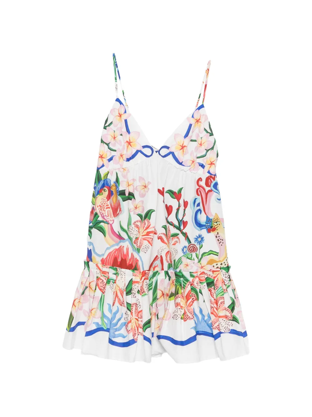 FARM Rio floral-print ruffled mini dress - Bianco