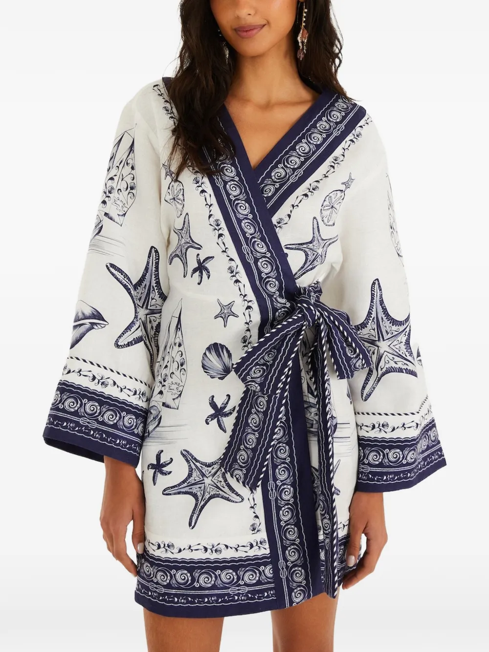 FARM Rio Coast Scarf wrap mini dress - Bianco