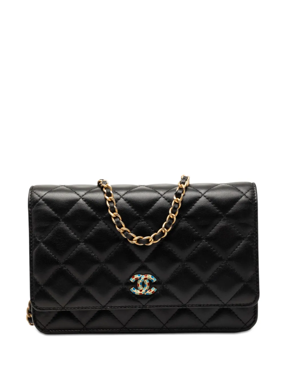 CHANEL Pre-Owned 2019 CC Quilted Lambskin Mosaic Wallet On Chain crossbody bag - Black