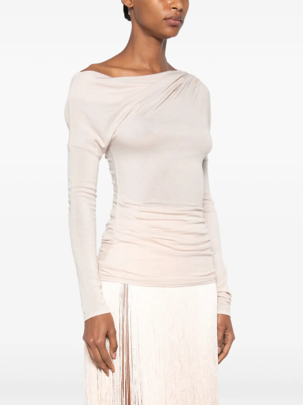 Elisabetta Franchi Top van lichtgewicht jersey met geborduurd logo Beige