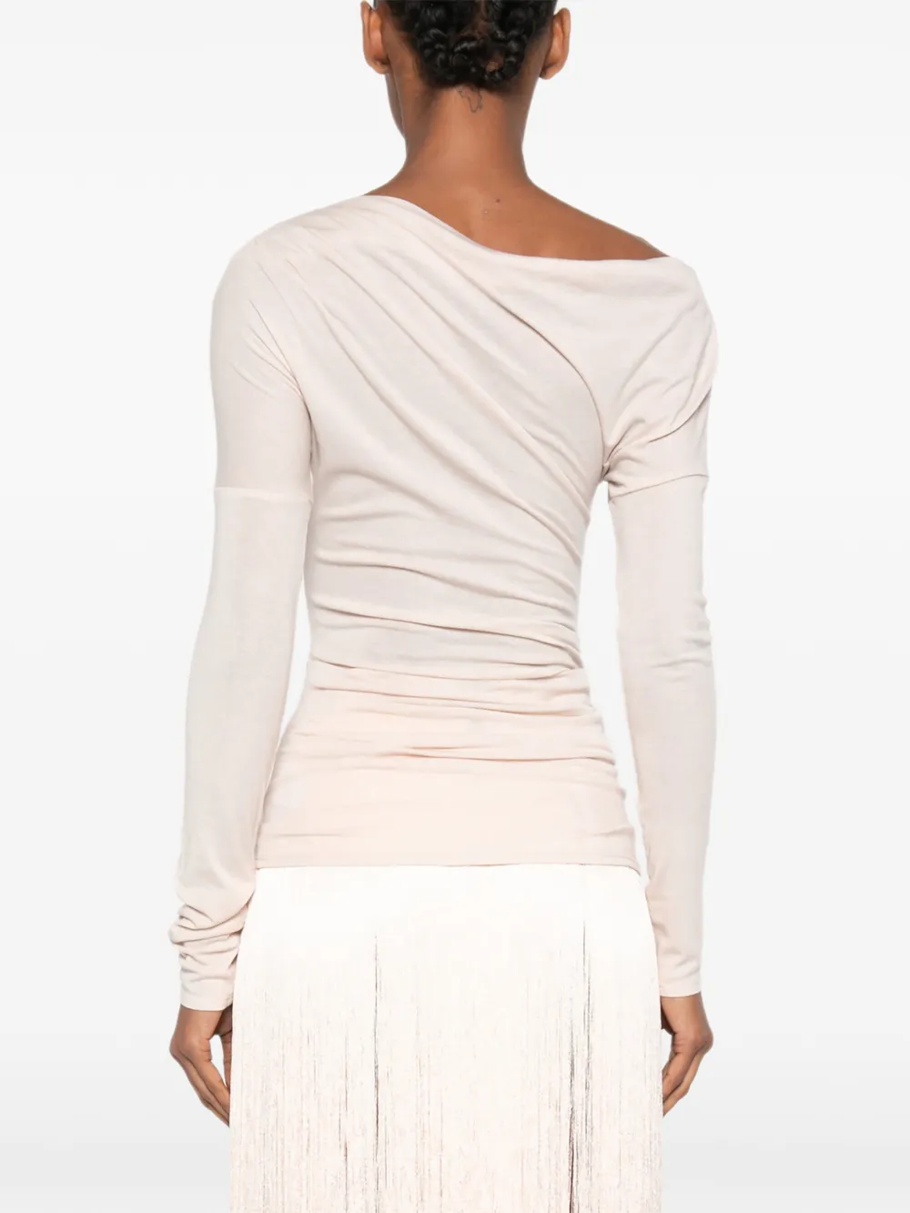 Elisabetta Franchi Top van lichtgewicht jersey met geborduurd logo Beige