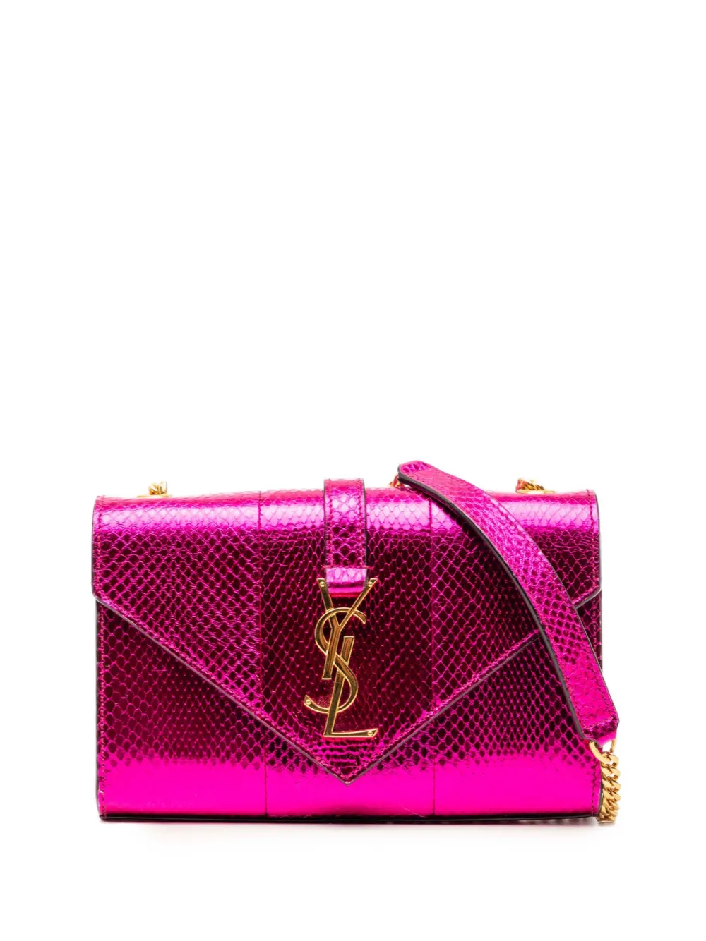 Saint Laurent Pre-Owned 2019 Small Metallic Python Embossed Leather Monogram Envelope Bag crossbody bag - Rosa