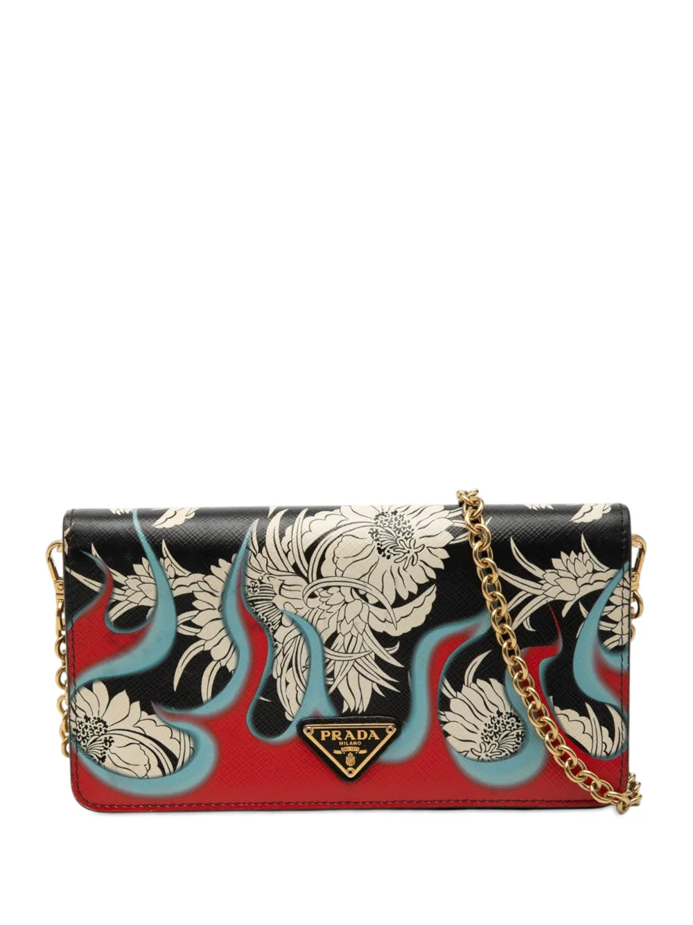 Prada Pre-Owned 2000-2013 Saffiano Floral Flame Print Wallet on Chain crossbody bag - Nero
