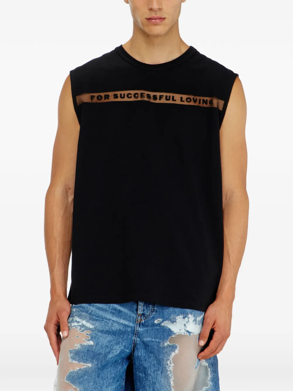 Diesel Mouwloze T-shirt met tekst Zwart