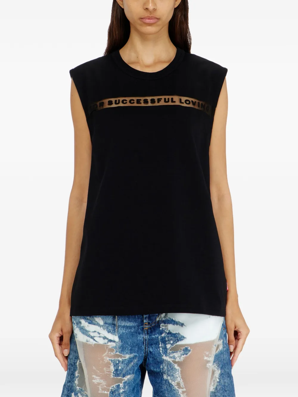 Diesel Mouwloze T-shirt met tekst Zwart