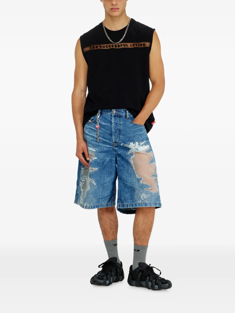 Diesel Mouwloze T-shirt met tekst Zwart