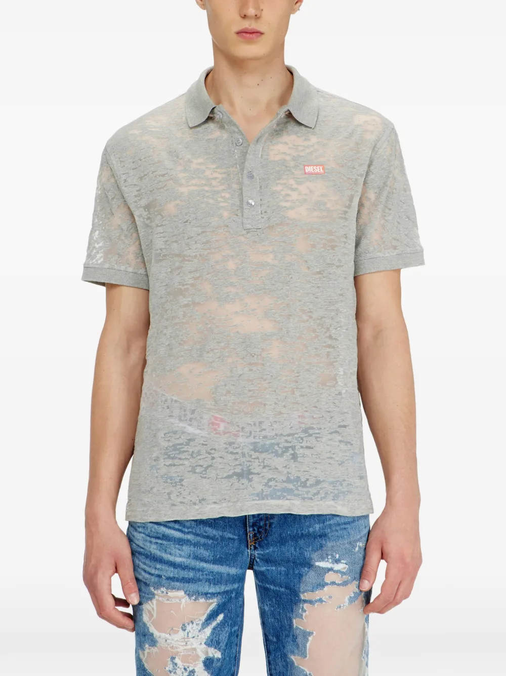 Diesel Poloshirt met gerafeld effect en logopatch Grijs