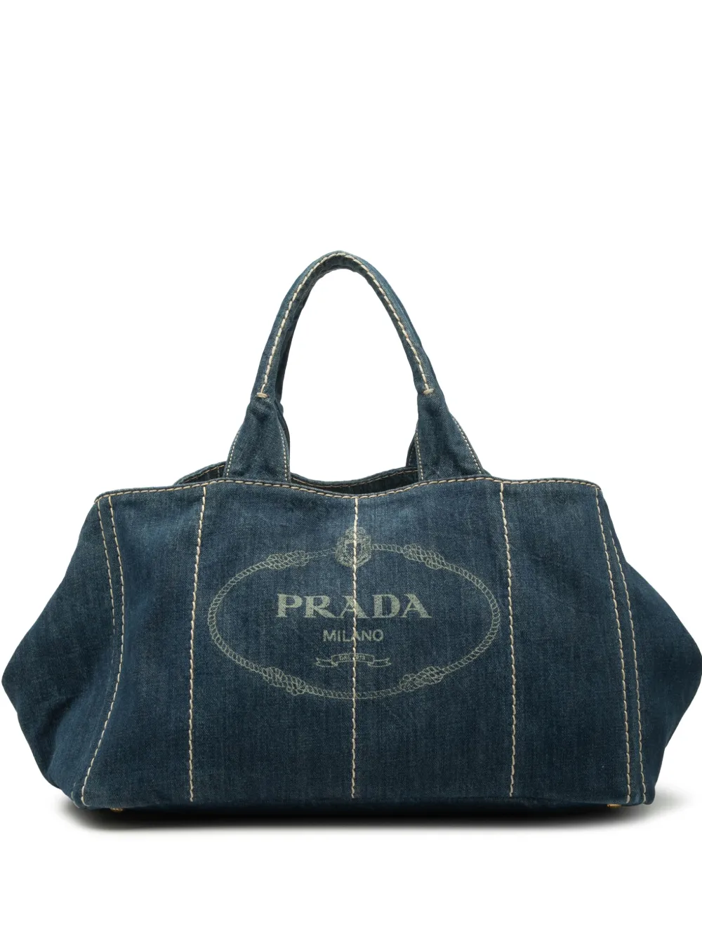 Prada Pre-Owned 2013-2026 Large Denim Canapa Logo satchel - Blau