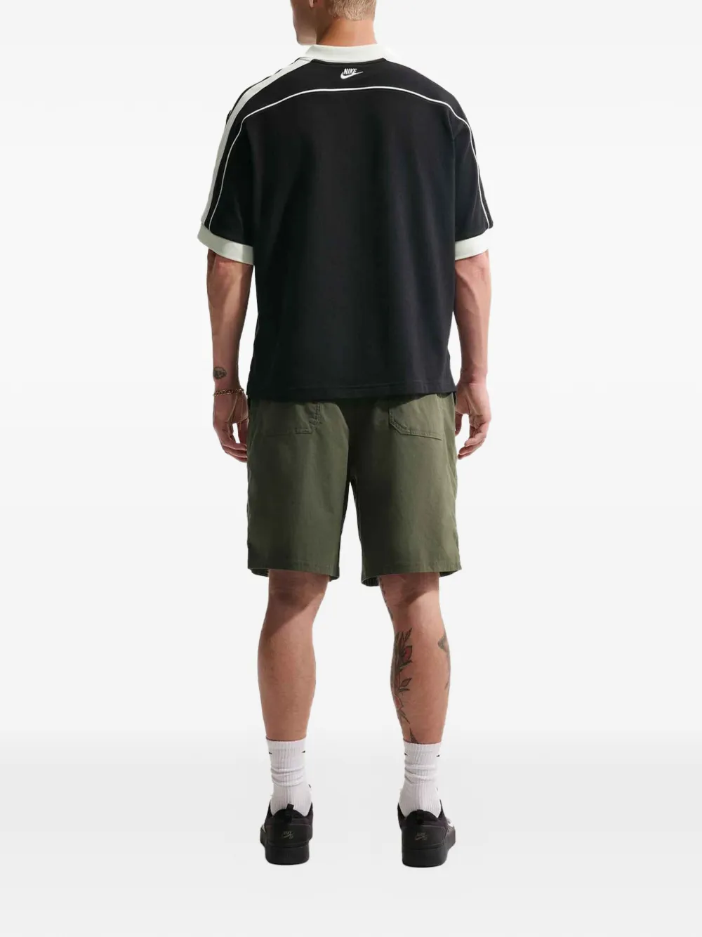 Nike logo-print piped polo shirt Zwart