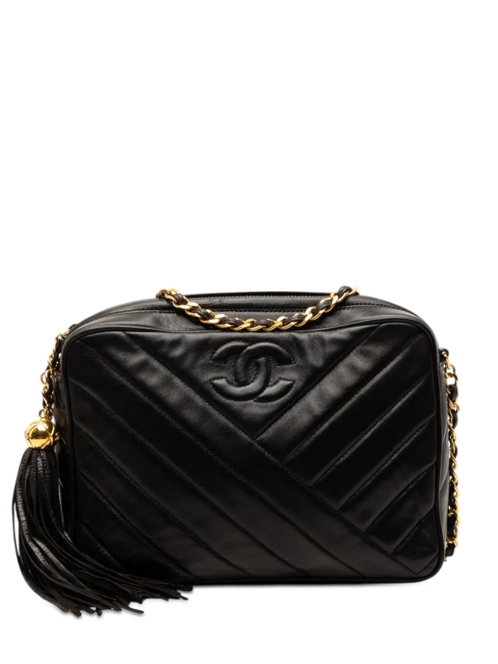CHANEL Pre-Owned 1991-1994 CC Diagonal Quilted Lambskin Tassel Camera Bag crossbody bag - Nero