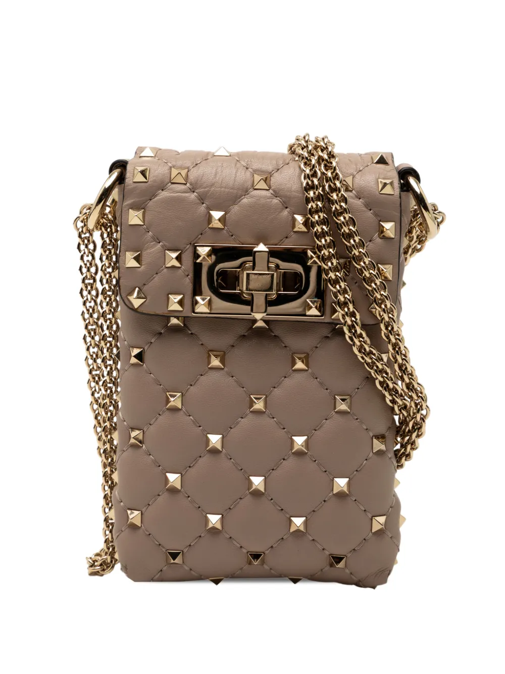 Valentino Garavani Pre-Owned 2000-2017 Lambskin Rockstud Spike Phone Case crossbody bag - Marrone