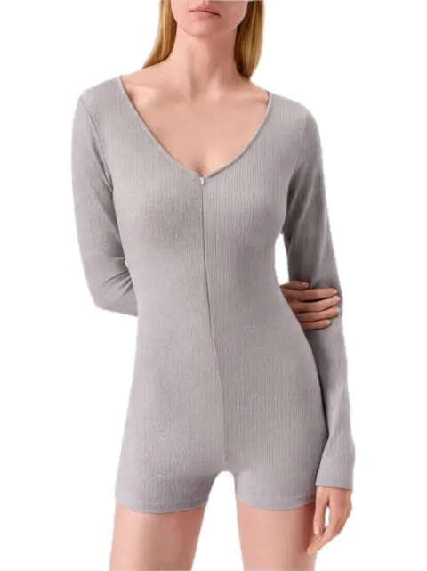 Alo Yoga jumpsuit corto de canalé manga larga