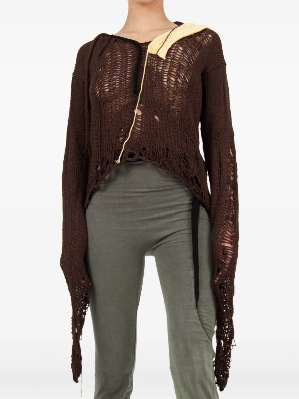 Ottolinger distressed knit hoodie - Marrone