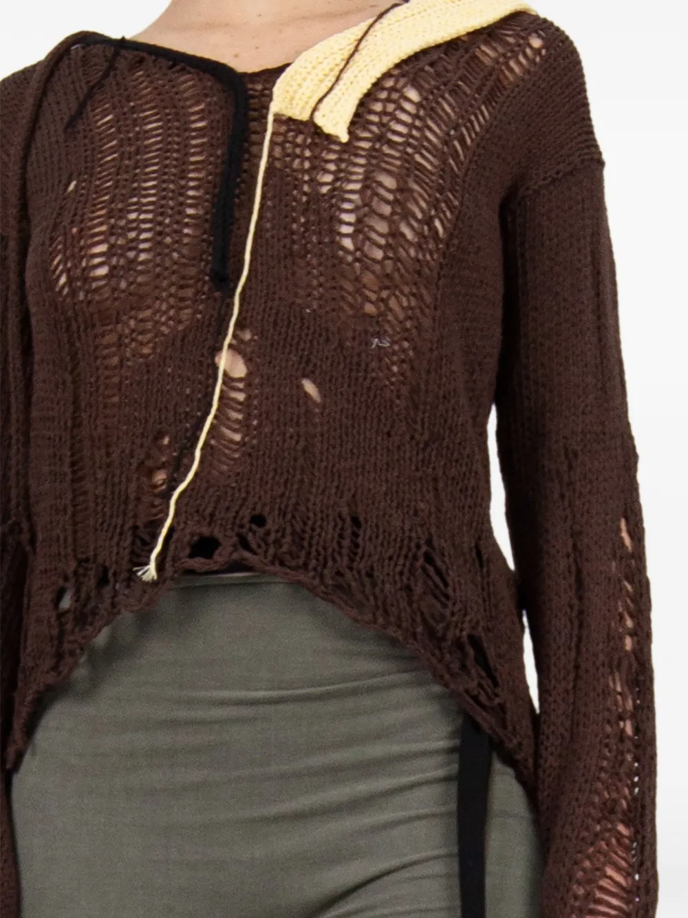 Ottolinger Gerafelde gebreide hoodie Bruin
