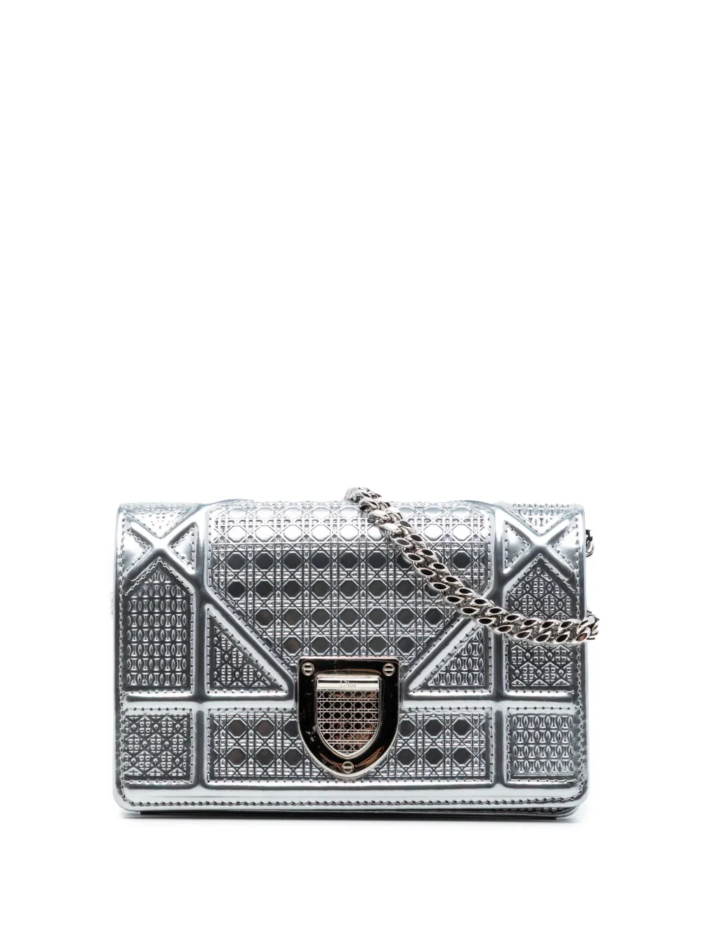 Dior 2016 Baby Metallic Patent Microcannage Diorama Flap crossbody bag in Silber Cannage-Leder