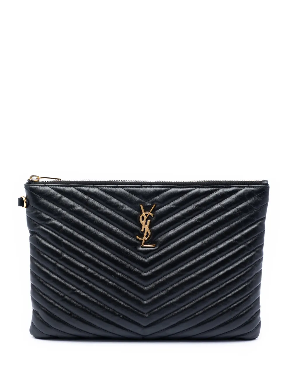 Saint Laurent Pre-Owned 2019 Chevron Calfskin Monogram Tablet Pouch clutch bag - Nero